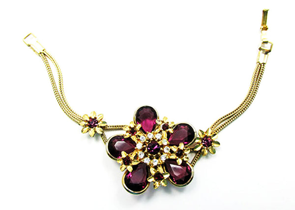 Vintage 1940s Jewelry Exquisite Mid-Century Amethyst Diamante Bracelet - Front