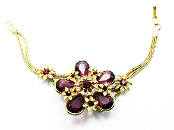 Vintage 1940s Jewelry Exquisite Mid-Century Amethyst Diamante Bracelet - Front