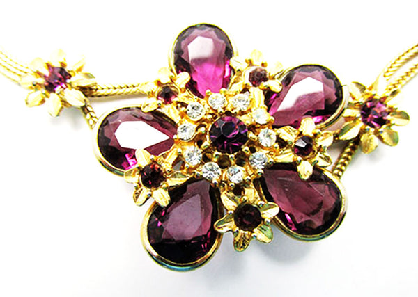 Vintage 1940s Jewelry Exquisite Mid-Century Amethyst Diamante Bracelet - Centerpiece
