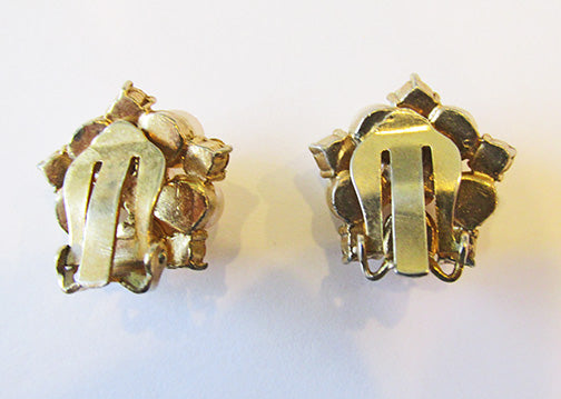 Vintage 1950s Elegant Mid-Century Rhinestone and Pearl Button Earrings