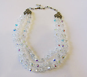 Vintage 1950s Mid-Century Dazzling Three Strand Crystal Necklace