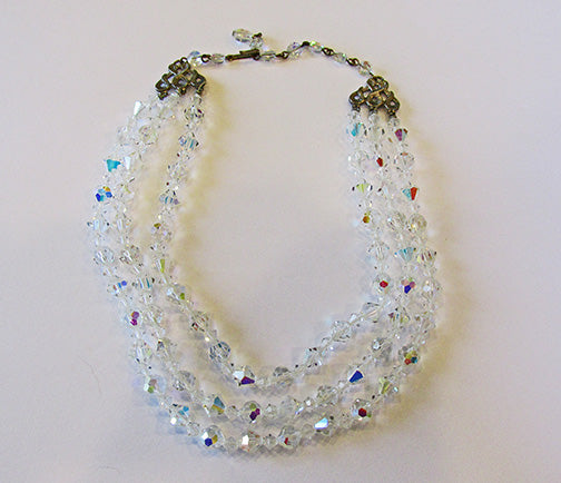 Vintage 1950s Mid-Century Dazzling Three Strand Crystal Necklace