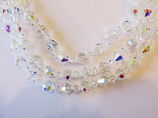 Vintage 1950s Mid-Century Dazzling Three Strand Crystal Necklace