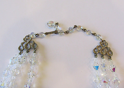 Vintage 1950s Mid-Century Dazzling Three Strand Crystal Necklace