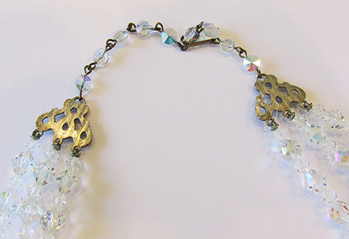 Vintage 1950s Mid-Century Dazzling Three Strand Crystal Necklace