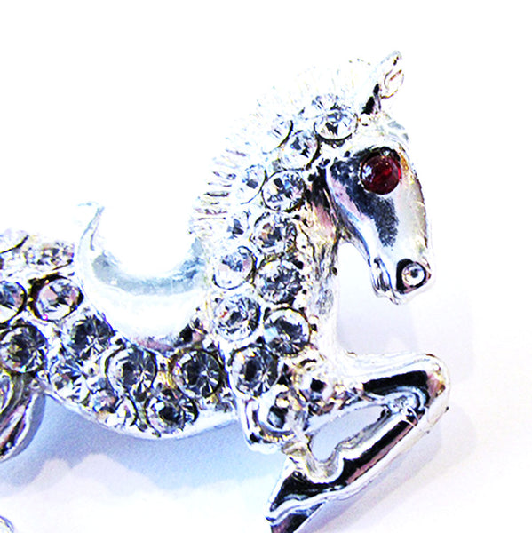 Vintage 1960s Costume Jewelry Whimsical Diamante Figural Horse Pin - Close Up