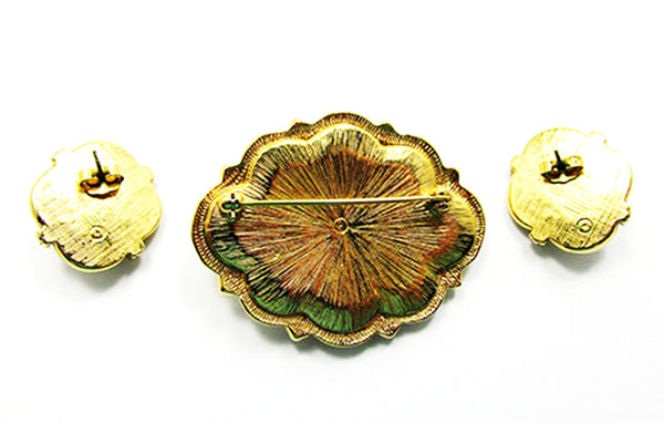 Vintage 1960s Jewelry Contemporary Style Diamante Pin and Earrings - Back