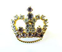 1950s Vintage Jewelry Delightful Clear and Lavender Diamante Crown Pin - Front - Thumbnail