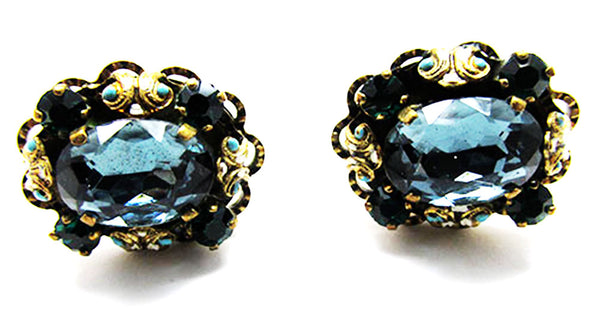 Swank Men's Vintage 1950s Blue and Green Rhinestone Cufflinks - Front
