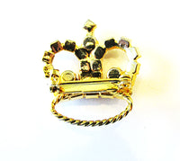 1950s Vintage Jewelry Delightful Clear and Lavender Diamante Crown Pin - Back - Thumbnail