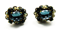 Swank Men's Vintage 1950s Blue and Green Rhinestone Cufflinks - Front - Thumbnail