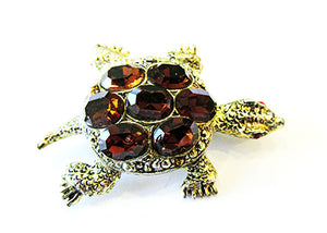 Vintage 1960s Costume Jewelry Adorable Topaz Diamante Turtle Pin