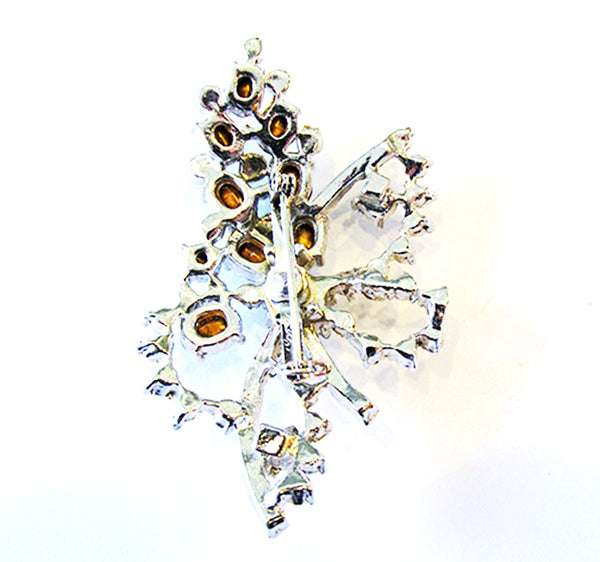Coro Vintage 1950s Designer Sapphire Diamante Floral Spray Pin - Back