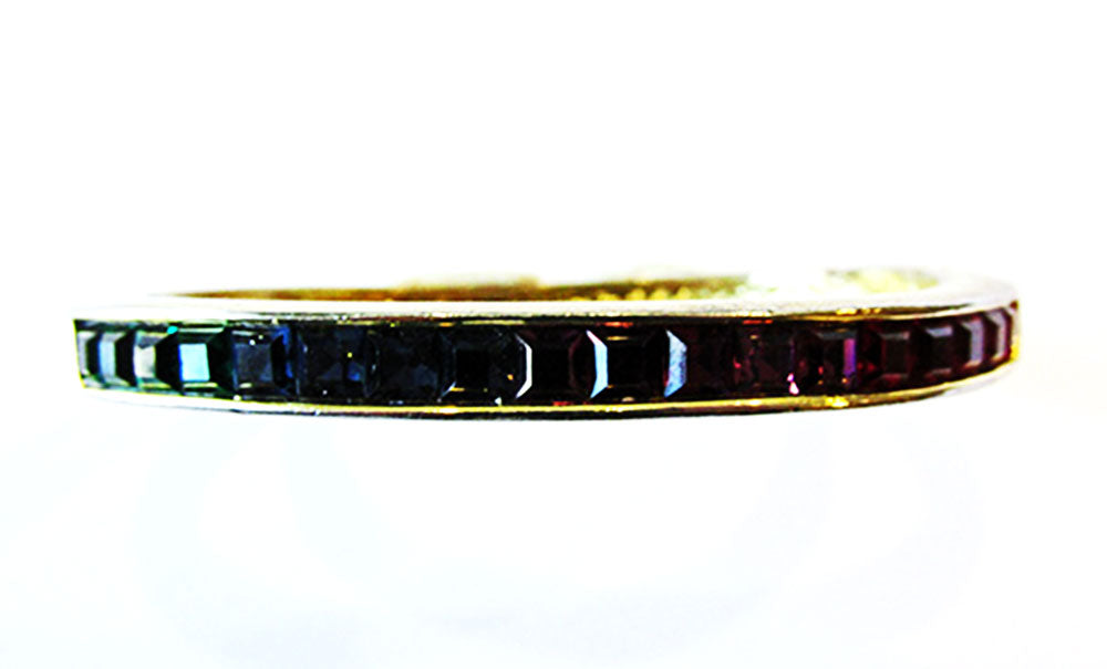 Signed Roman Vintage Multi-Colored Minimalist Diamante Bangle Bracelet - Front