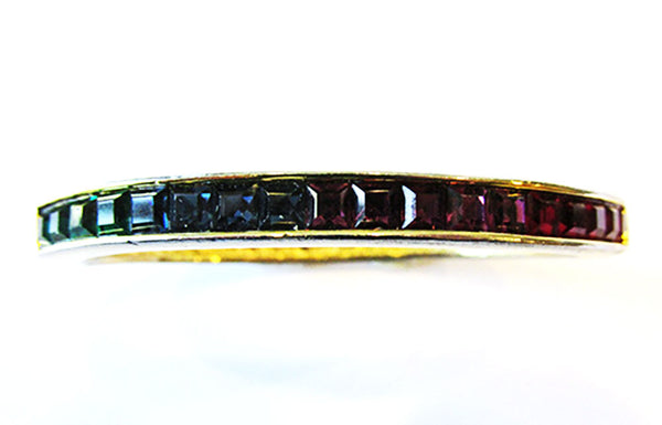 Signed Roman Vintage Multi-Colored Minimalist Diamante Bangle Bracelet - Front
