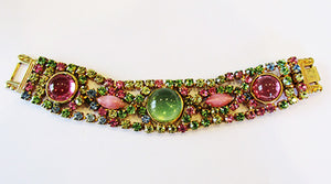 Striking Vintage Mid-Century Multi-Color Diamante Statement Bracelet - Front