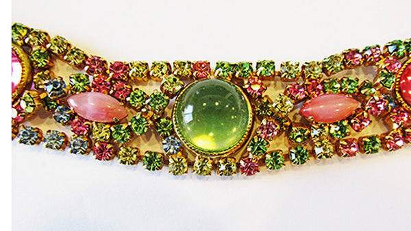 Striking Vintage Mid-Century Multi-Color Diamante Statement Bracelet - Close Up