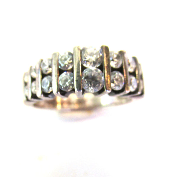 Vintage 1980s Designer Cubic Zirconia and Sterling Silver Ring - Front
