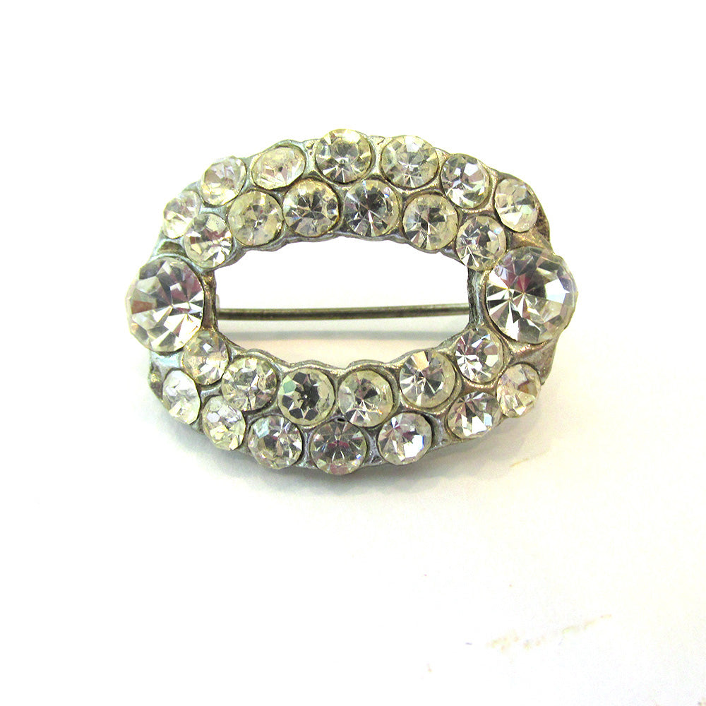 AJC 1950s Vintage Mid-Century Signed Designer Oval Diamante Pin - Front