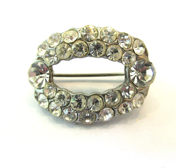 AJC 1950s Vintage Mid-Century Signed Designer Oval Diamante Pin - Front