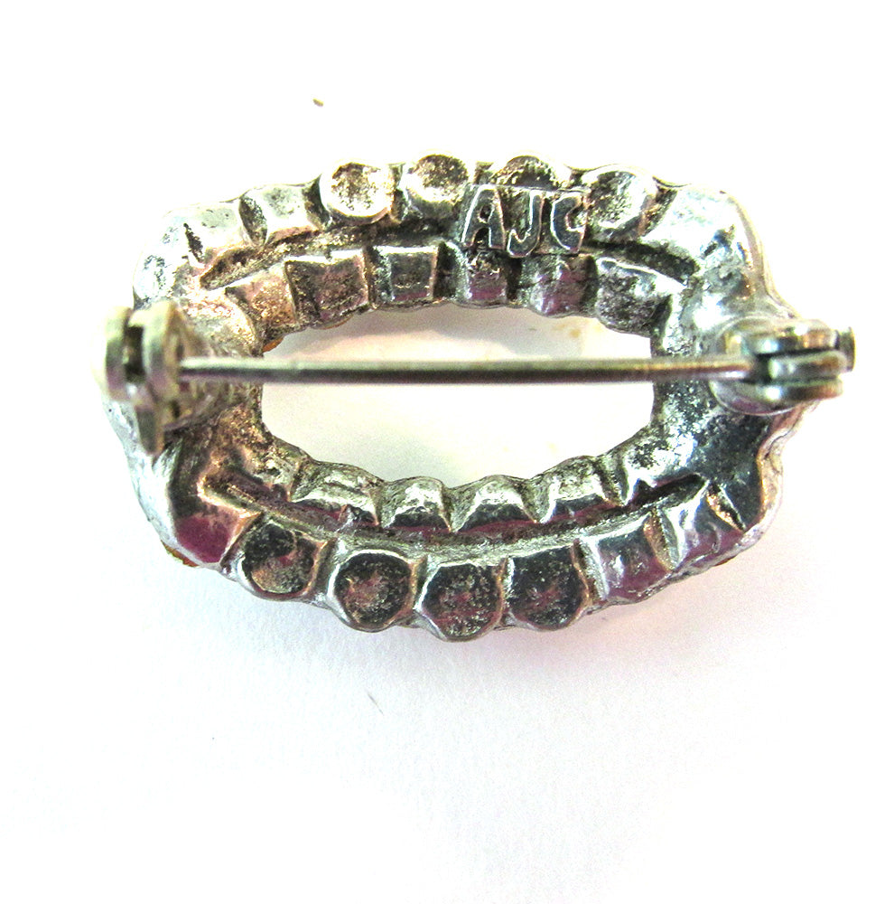 AJC 1950s Vintage Mid-Century Signed Designer Oval Diamante Pin