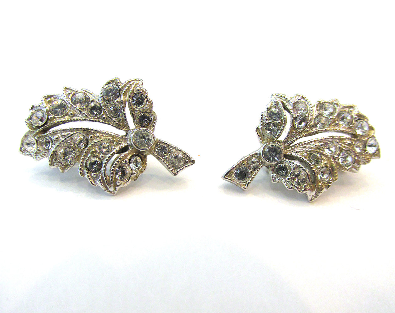 Vintage Ora 1950s Sparkling Designer Diamante Leaf Scatter Pins - Front