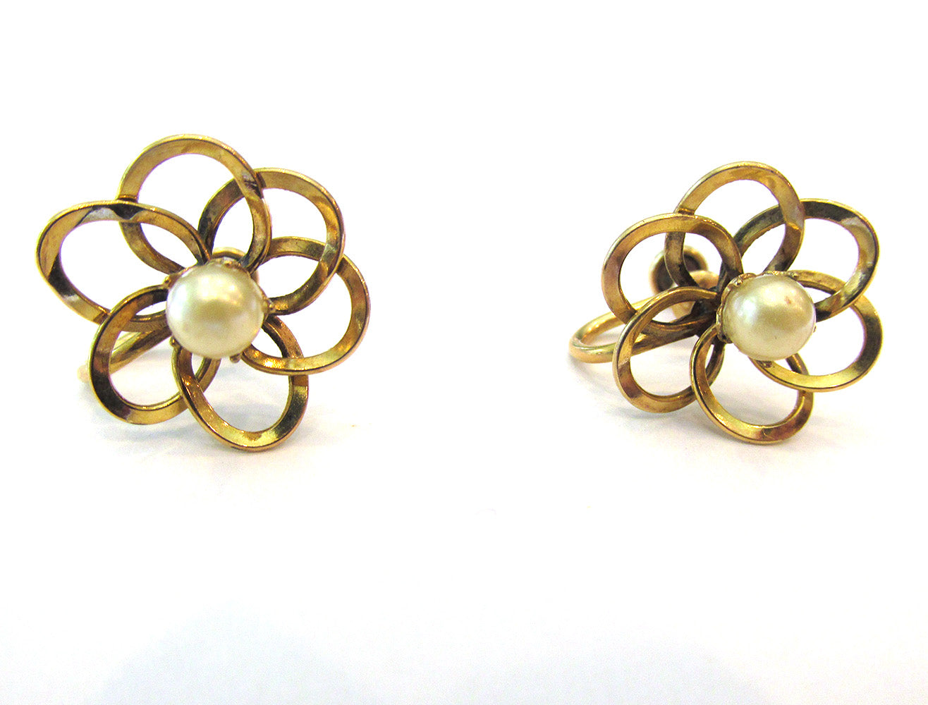Signed Vintage 1950s Henry Griffith Designer Pearl and GF Earrings - Front