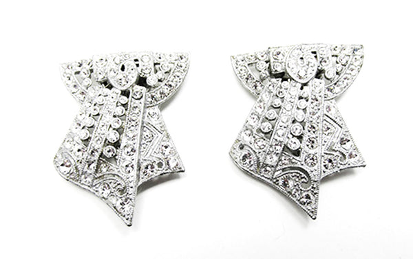 Coro 1930s Designer Jewelry Extraordinary Art Deco Diamante Duette - Dress Clips