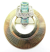 Boucher 1950s Vintage Jewelry Gorgeous Aquamarine Diamante Pin - Front - Thumbnail