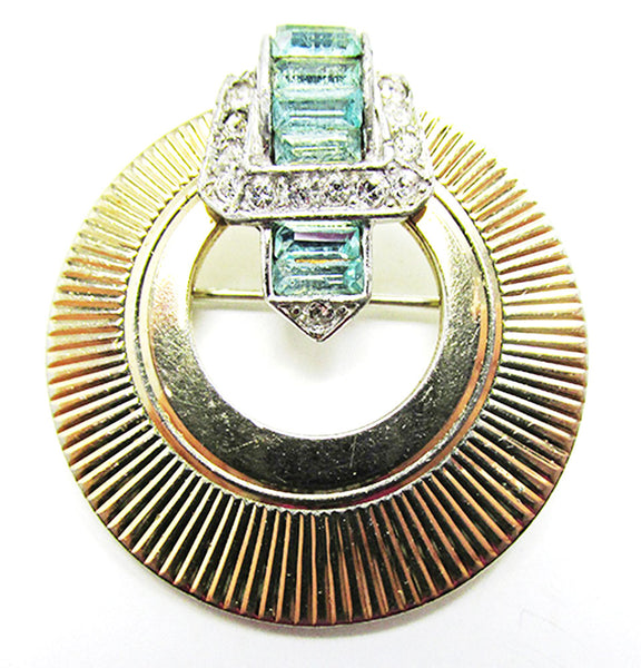 Boucher 1950s Vintage Jewelry Gorgeous Aquamarine Diamante Pin - Front