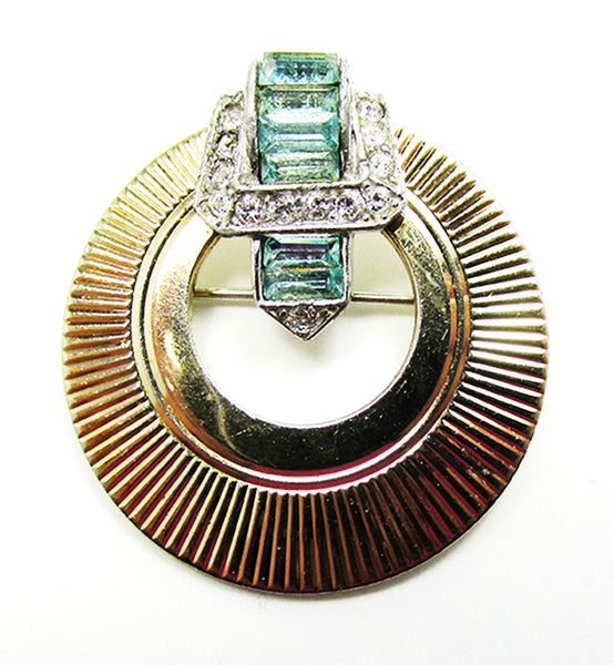 Boucher 1950s Vintage Jewelry Gorgeous Aquamarine Diamante Pin - Front