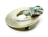 Boucher 1950s Vintage Jewelry Gorgeous Aquamarine Diamante Pin - Side - Thumbnail