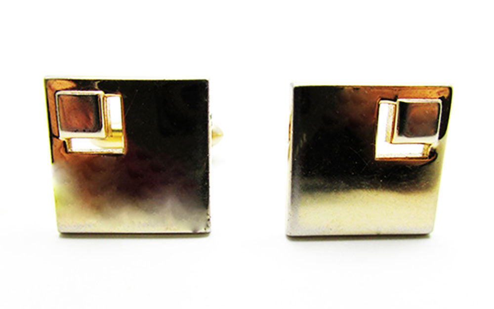 Swank 1960s Vintage Men's Jewelry Elegant Gold Geometric Cufflinks - Front