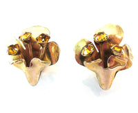 Vintage Jewelry 1940s Sterling and Citrine Diamante Floral Earrings