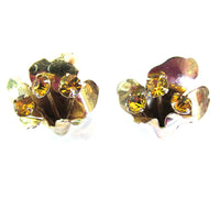Vintage Jewelry 1940s Sterling and Citrine Diamante Floral Earrings