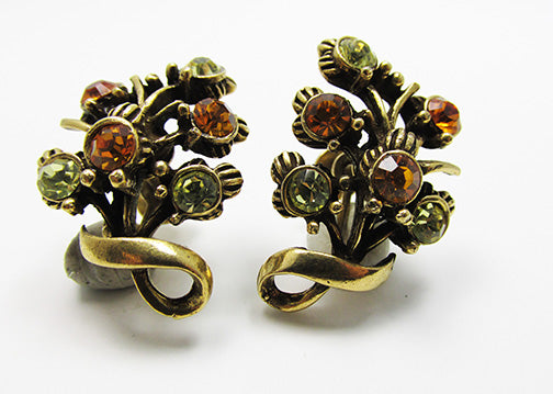 Coro Vintage 1950s Mid Century Superb Rhinestone Floral Earrings