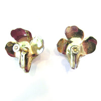 Vintage Jewelry 1940s Sterling and Citrine Diamante Floral Earrings