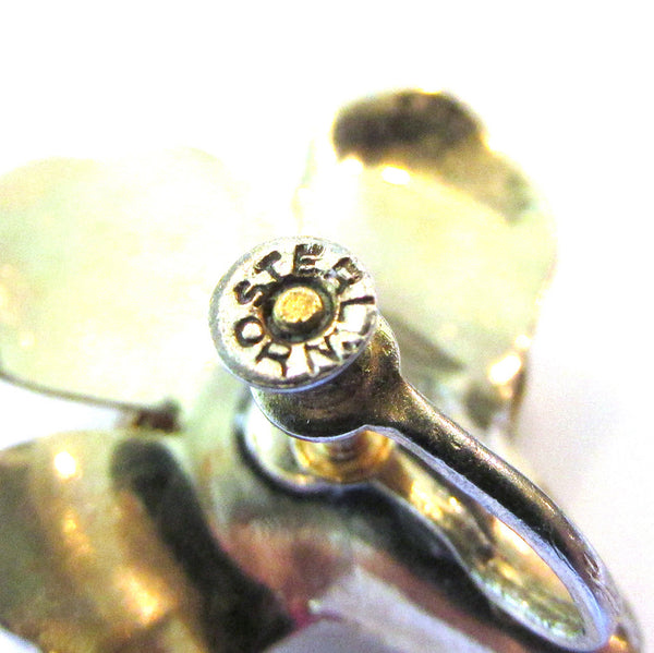Vintage Jewelry 1940s Sterling and Citrine Diamante Floral Earrings - Mark