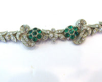 Vintage Jewelry 1930s Art Nouveau Style Diamante Floral Bracelet - Close Up of Front - Thumbnail