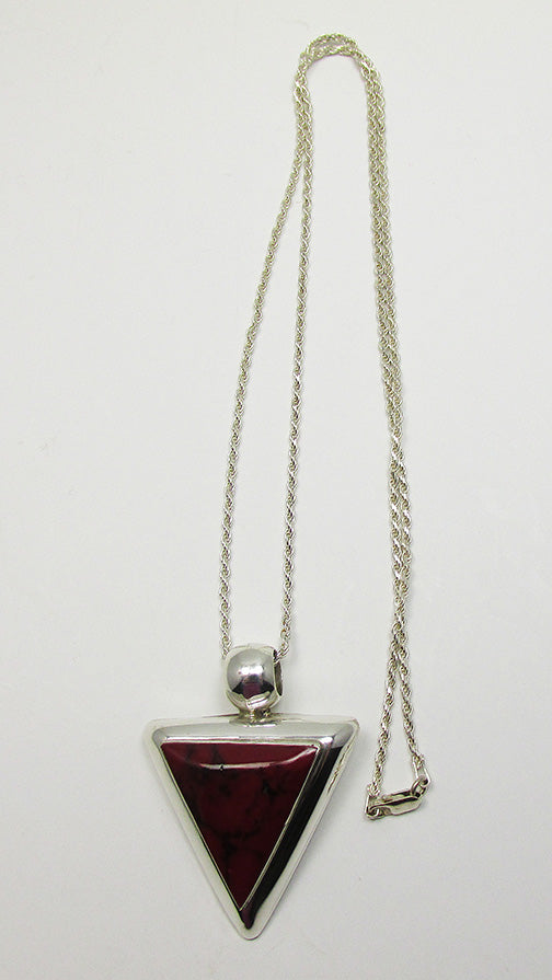 Vintage 1980s Stunning Retro Red Jasper Gemstone Geometric Pendant