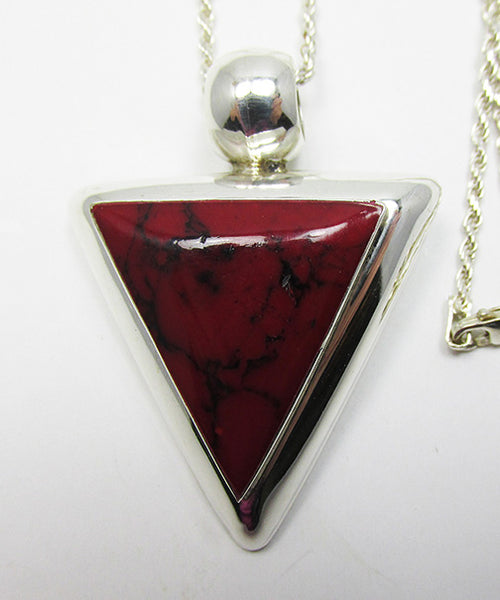 Vintage 1980s Stunning Retro Red Jasper Gemstone Geometric Pendant