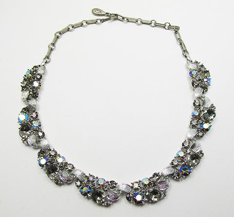 Vintage Mid Century 1950s Elegant Black Diamond Floral Necklace