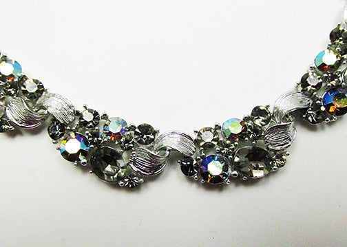 Vintage Mid Century 1950s Elegant Black Diamond Floral Necklace