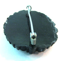 Rare Antique 1920s Deeply Carved Black Bakelite Oval Floral Pin - Closure - Thumbnail