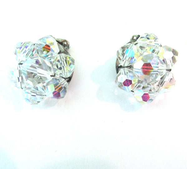 Jewelry Vintage 1950s Mid-Century Crystal Button Earrings - Front