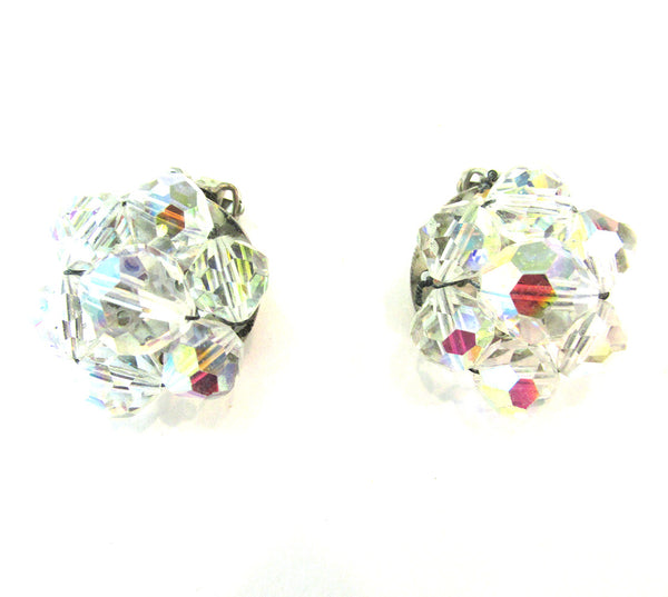 Jewelry Vintage 1950s Mid-Century Crystal Button Earrings - Front