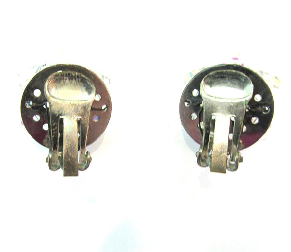 Jewelry Vintage 1950s Mid-Century Crystal Button Earrings - Back