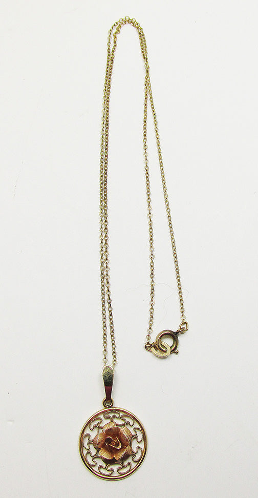 Krementz Vintage 1950s Delicate Gold Filled Floral Rose Pendant