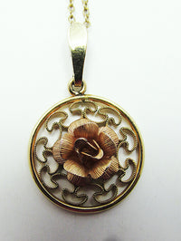 Krementz Vintage 1950s Delicate Gold Filled Floral Rose Pendant - Thumbnail