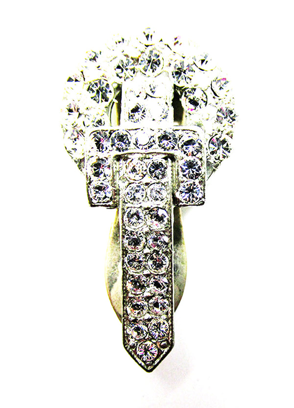 Vintage 1930s Costume Jewelry Art Deco Dainty Diamante Dress Clip - Front